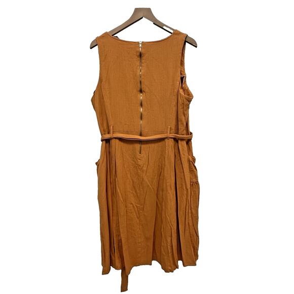 Maison Tara 18W Dress Linen Blend Squareneck Sleeveless Belt Lagenlook Orange - Picture 2 of 9